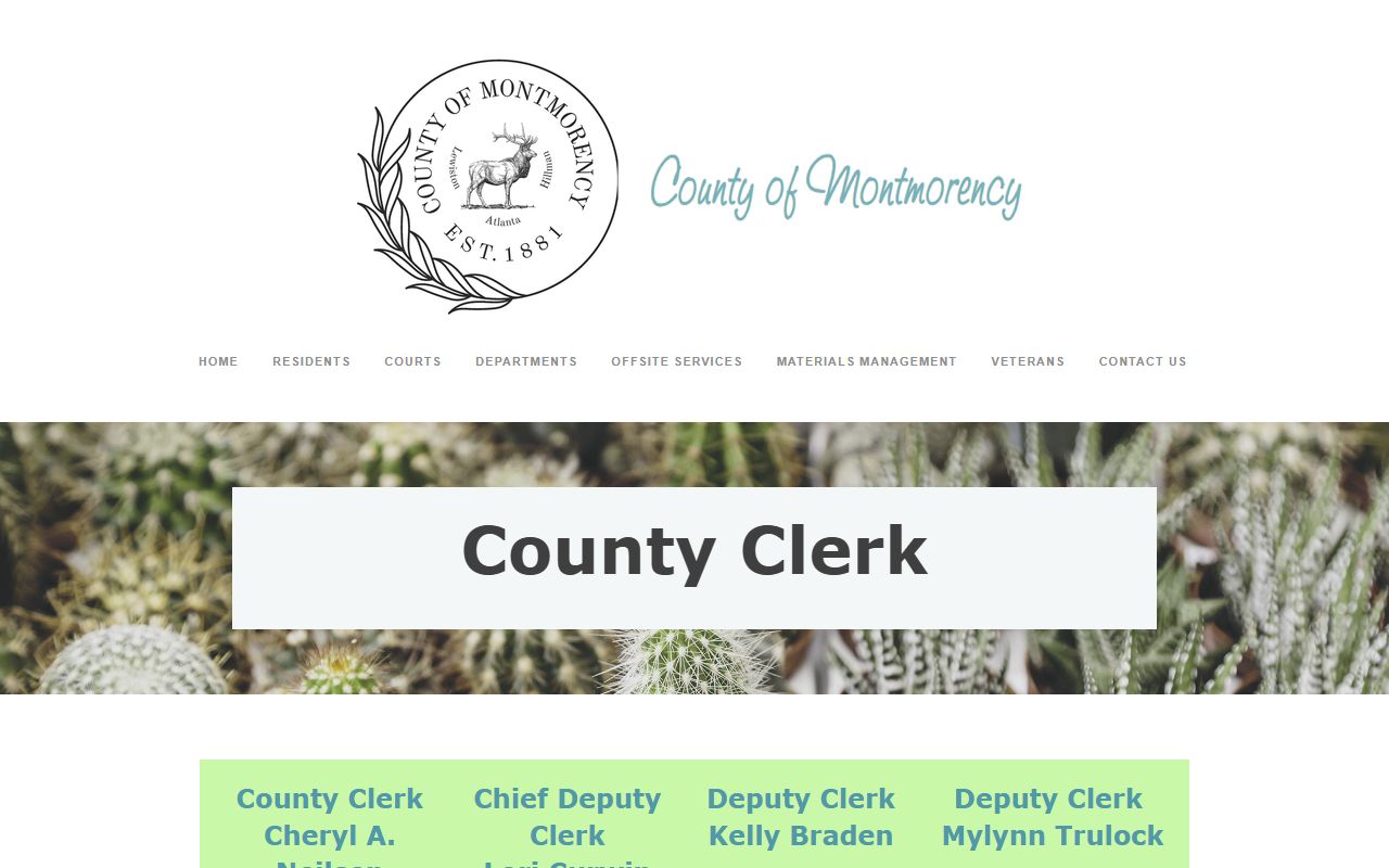 Montmorency County Clerk office page listing staff and duties