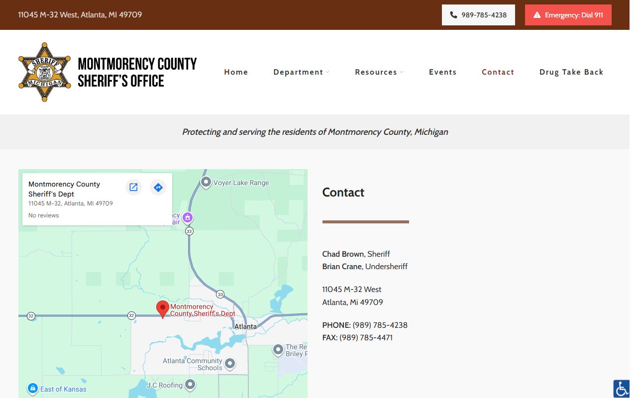 Contacting the sheriff for Montmorency County arrest records
