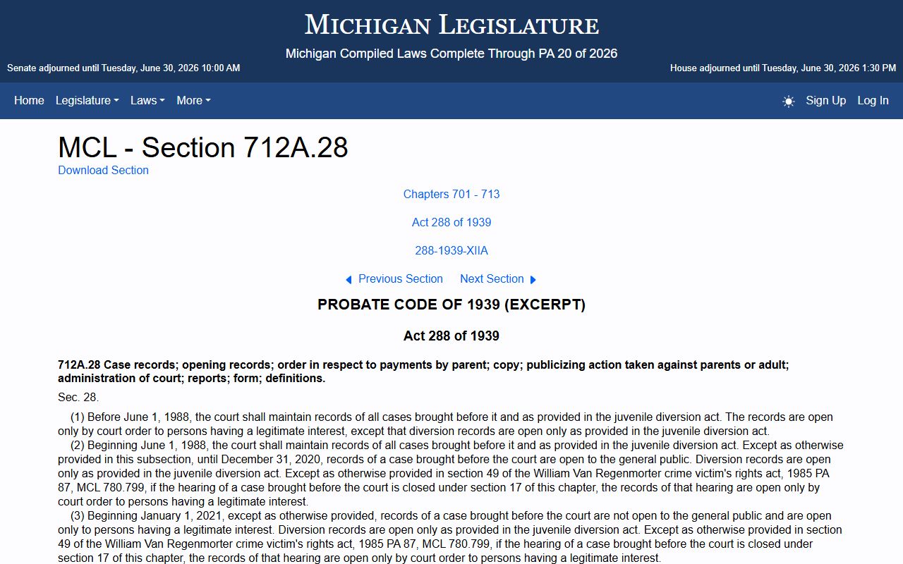 Restricted Montmorency County arrest records under Michigan juvenile law