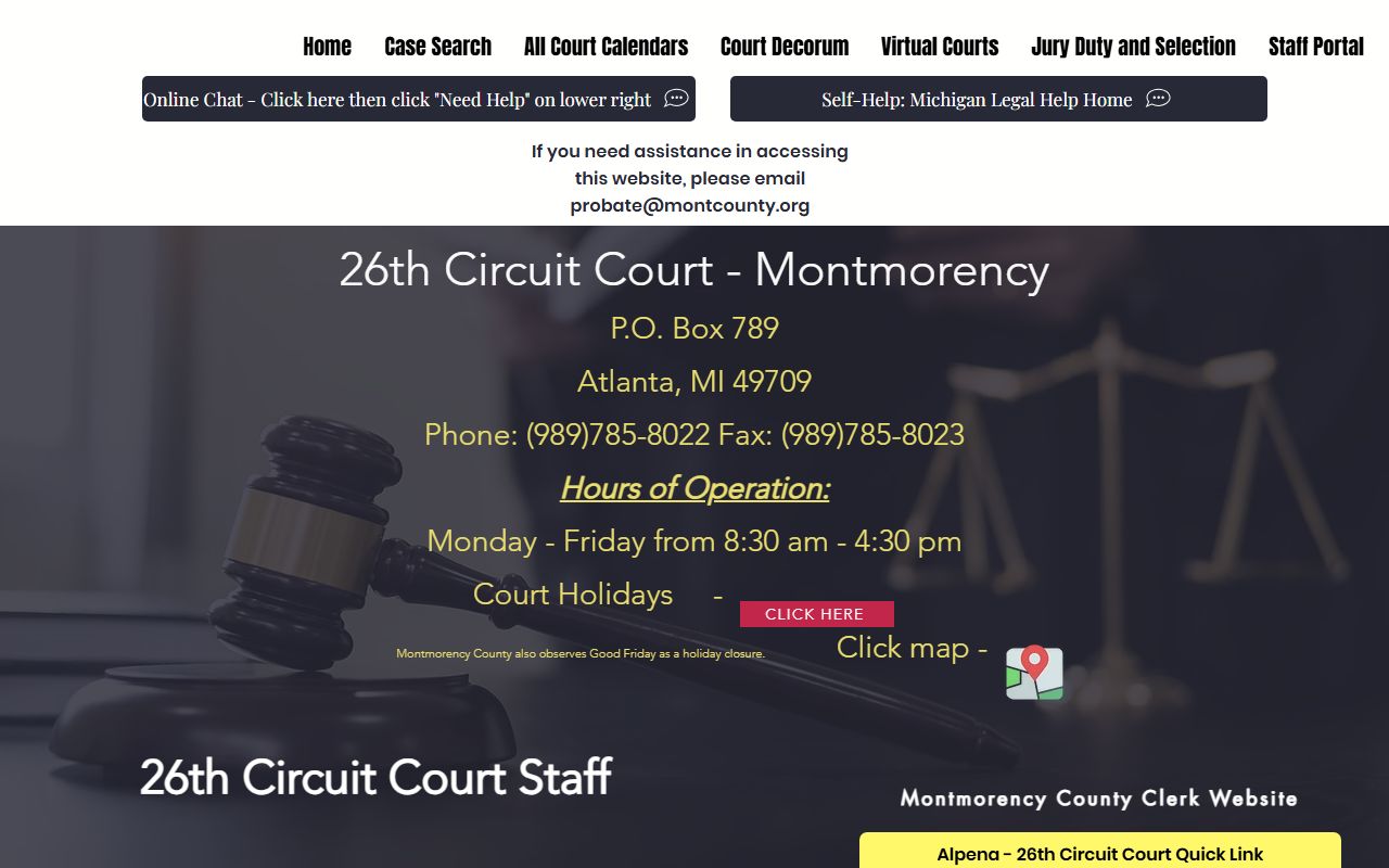 Montmorency County court dockets 26th Circuit Court page