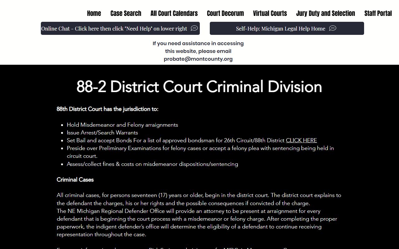 Montmorency County criminal court records at the 88-2 District Court Criminal Division