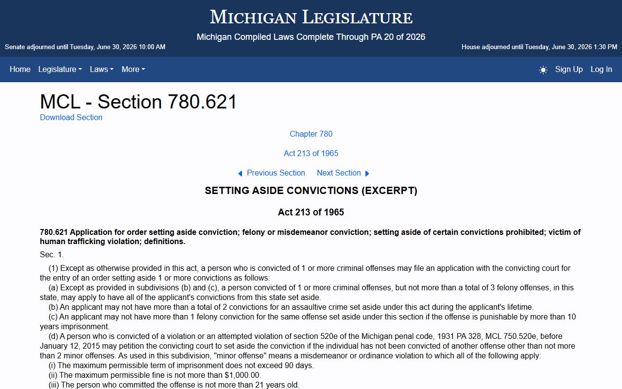 Montmorency County criminal court records and the Michigan set-aside statute