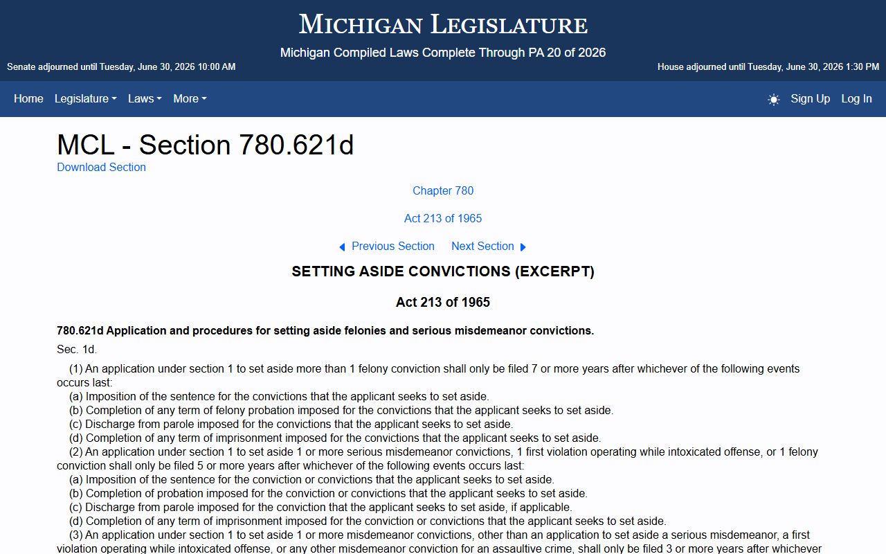 Montmorency County criminal court records and the Michigan set-aside waiting-period statute