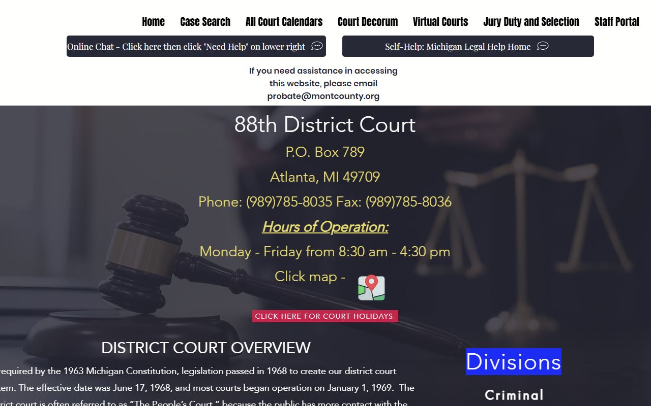 Montmorency County 88th District Court records and jurisdiction page