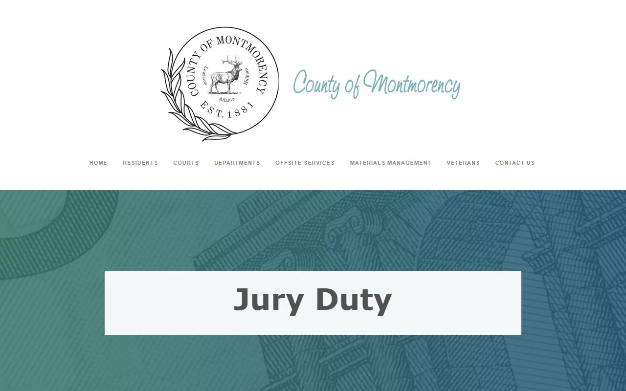 Montmorency County jury duty page describing clerk court records support