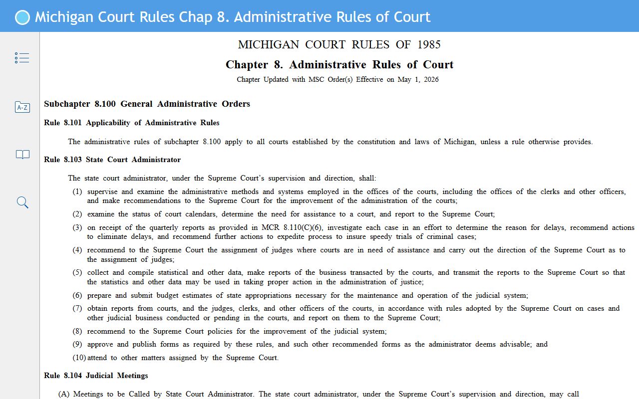 Michigan Court Rules Chapter 8 governing Montmorency County court records access