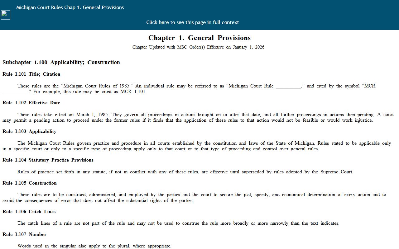Michigan Court Rules Chapter 1 defining Montmorency County court records