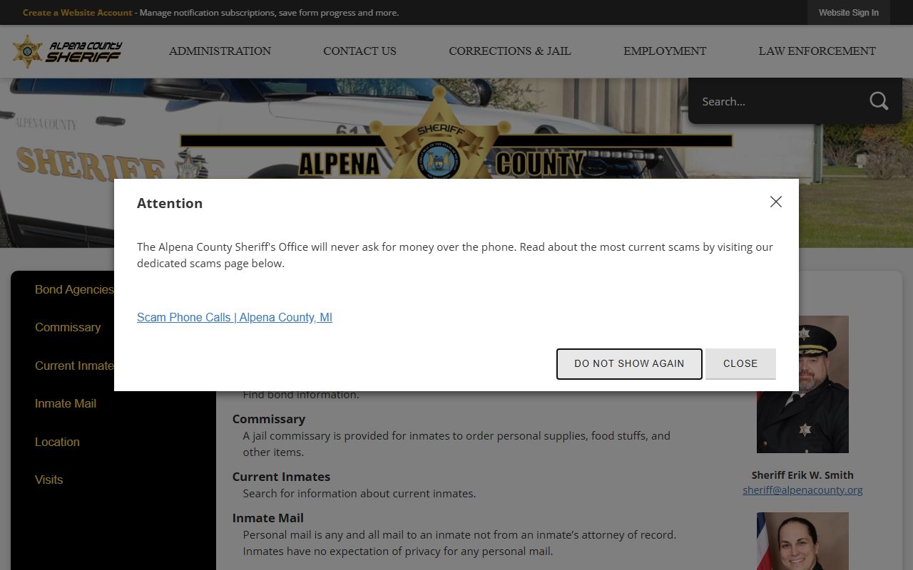 Montmorency County inmate lookup through the Alpena corrections jail page