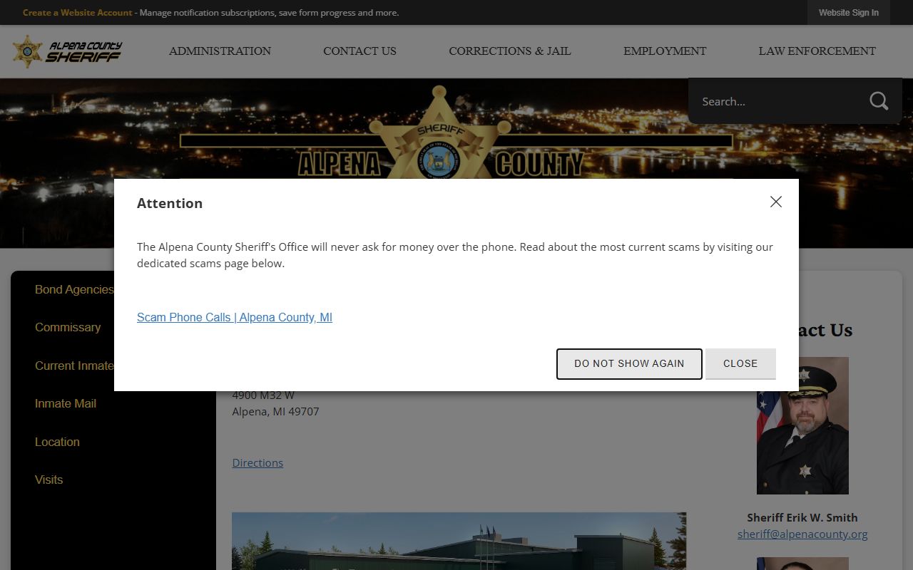 Montmorency County inmate jail location at the Alpena correctional facility