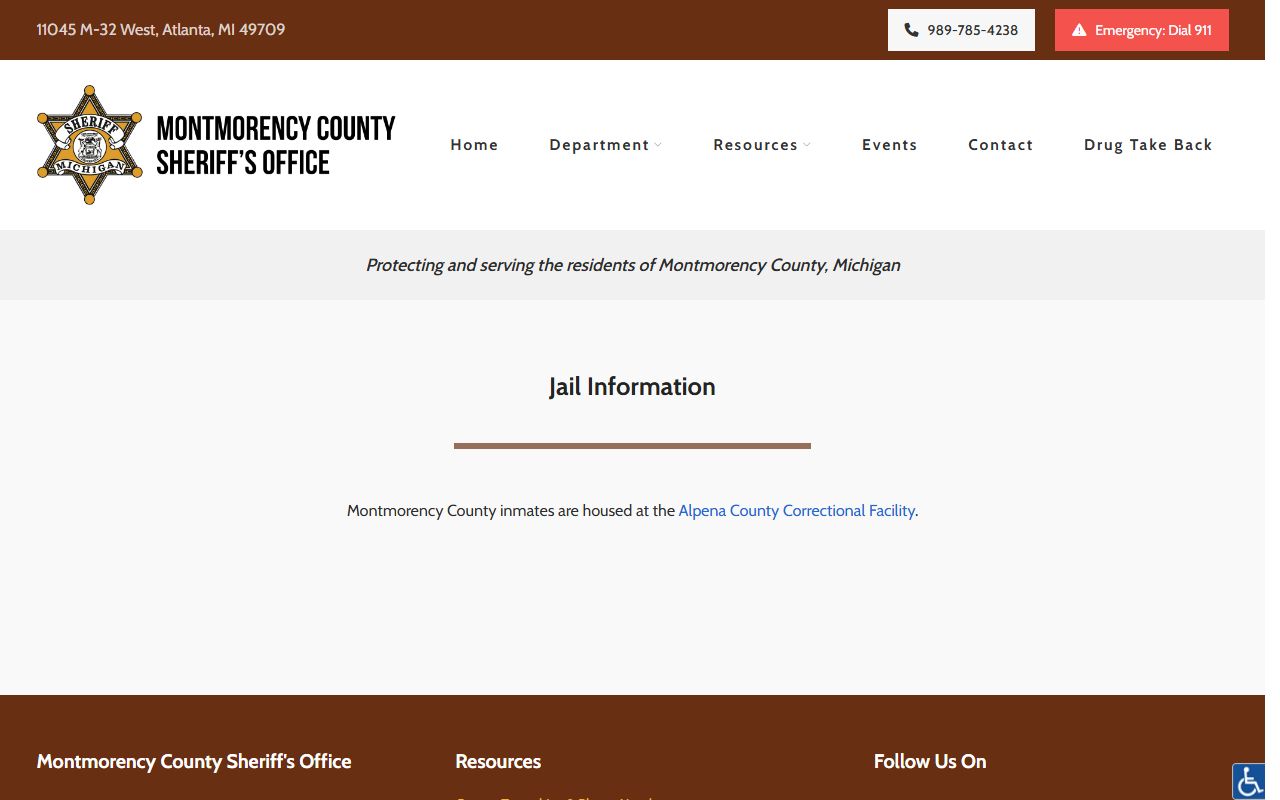 Montmorency County inmate jail information from the county sheriff