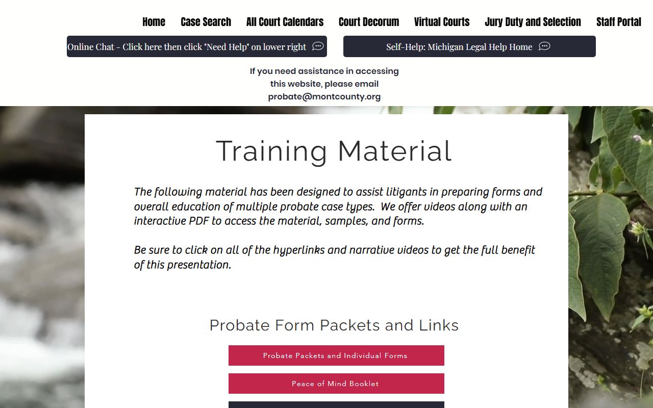 Montmorency County probate training materials, forms, and packets