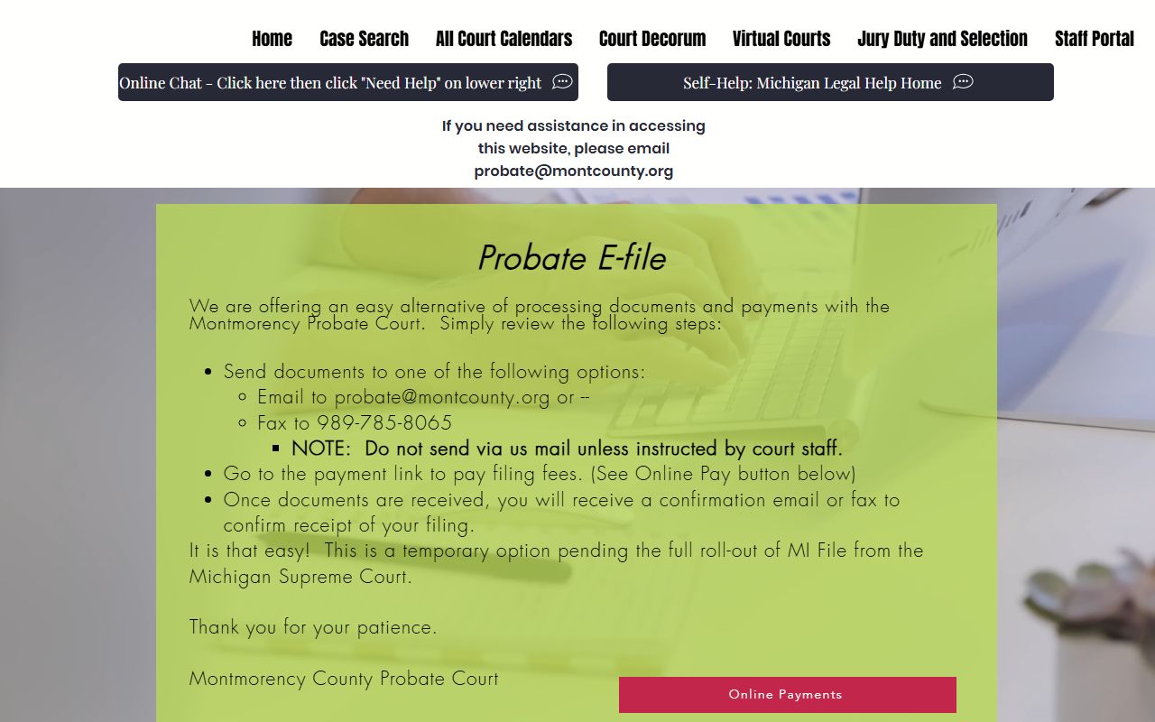Montmorency County probate e-file instructions for wills and estates