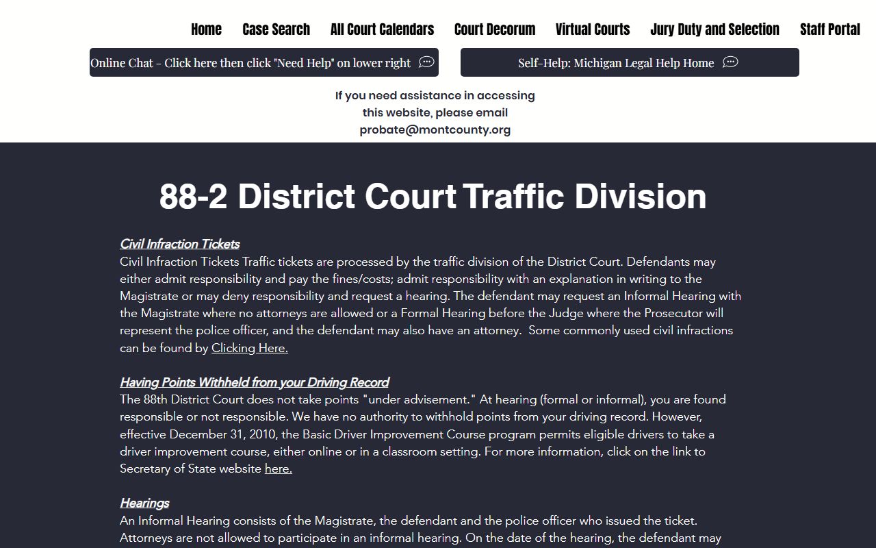 Montmorency County traffic ticket payment and hearing options at the 88-2 District Court Traffic Division