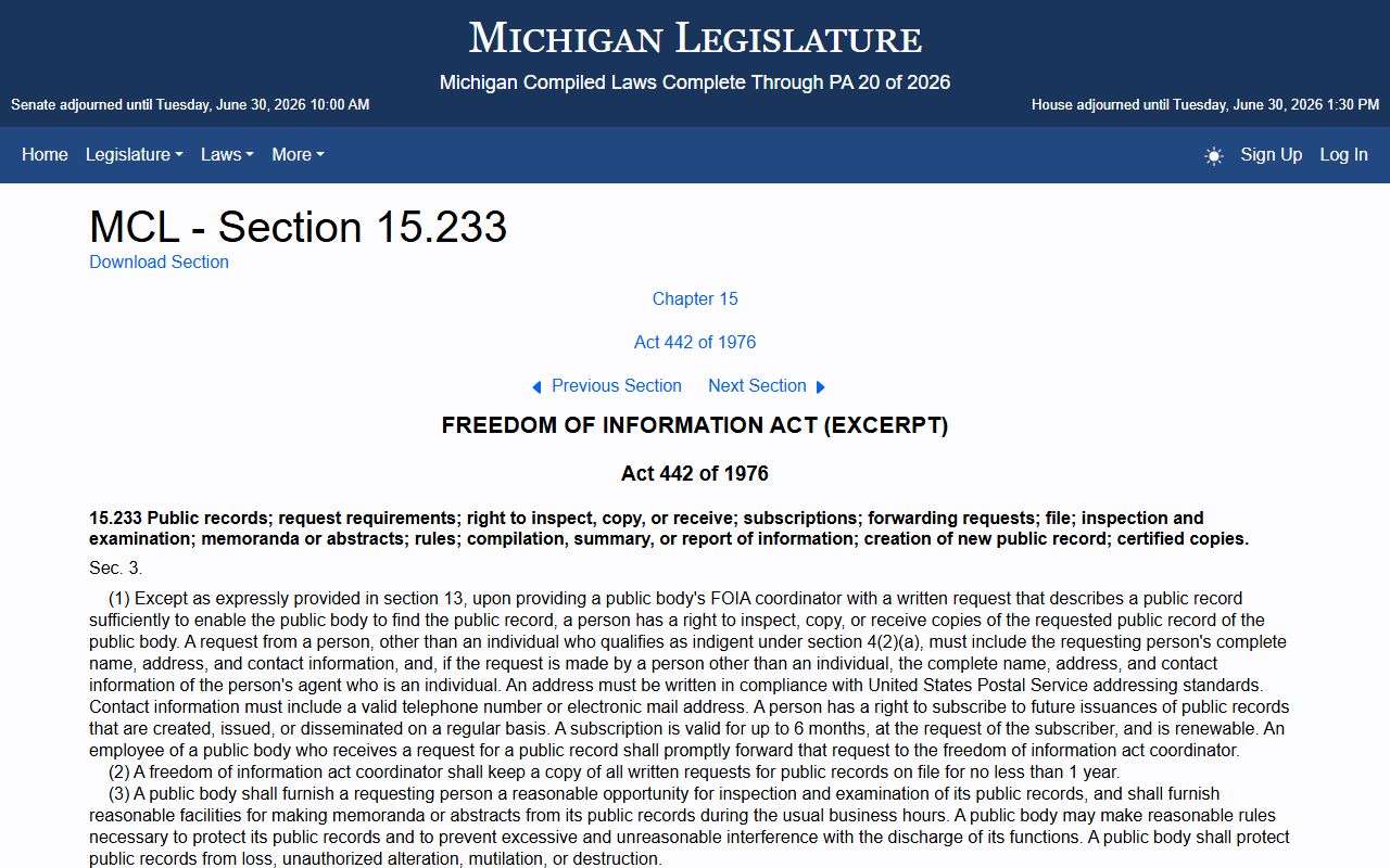 Montmorency County warrant public records under Michigan FOIA policy
