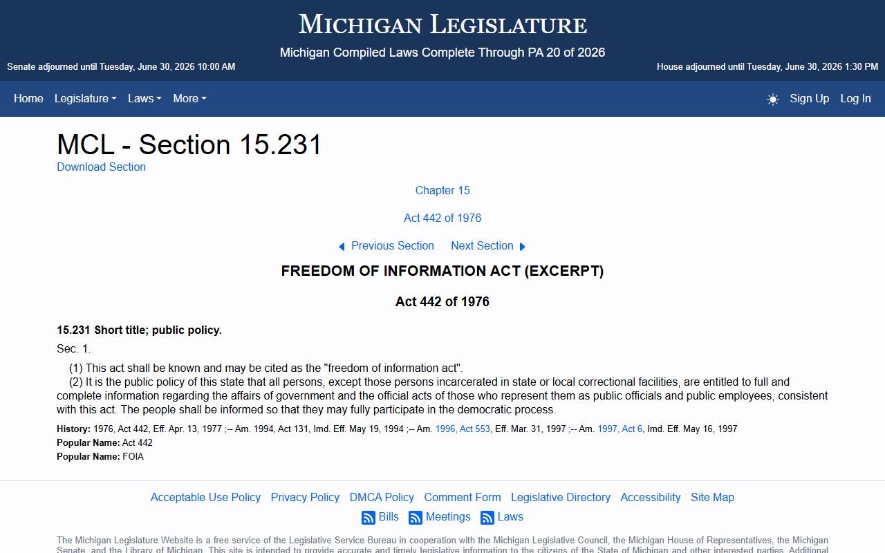 Montmorency County warrant records and Michigan FOIA inspection rights
